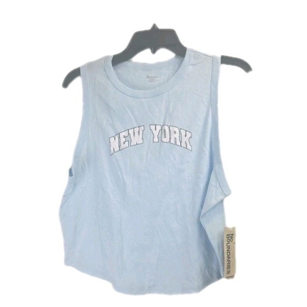 No Boundaries Cropped New York Graphic Cotton Tank Top Women's Blue Sz XL, 16-18